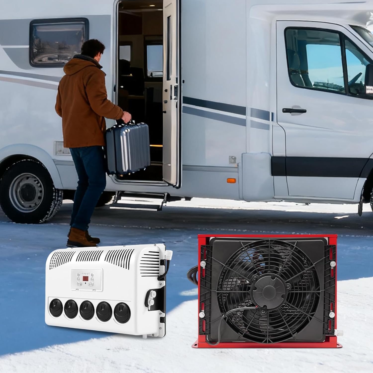 11,000 BTU RV Air Conditioners Mini 12 Volt Mini Split AC with Remote Camper AC Unit 12V Air Conditioner Fits Semi Trucks Bus RV Caravan, Adjust Temperature, 5 Fan Speeds