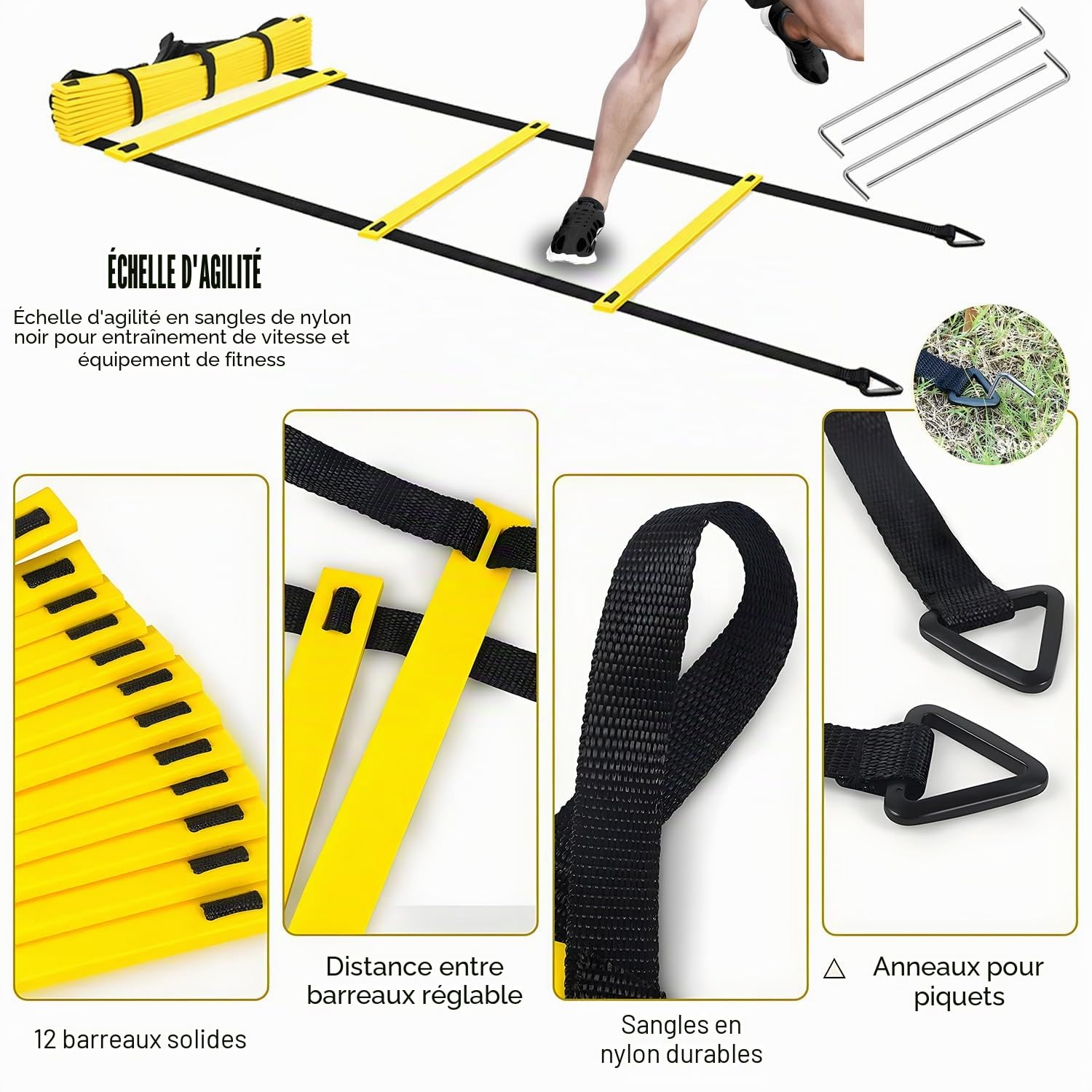 21Pcs Échelle de Rythme Entrainement Football Foot Accessoires Kit d'entraînement de Football Accessoires d'entraînement
