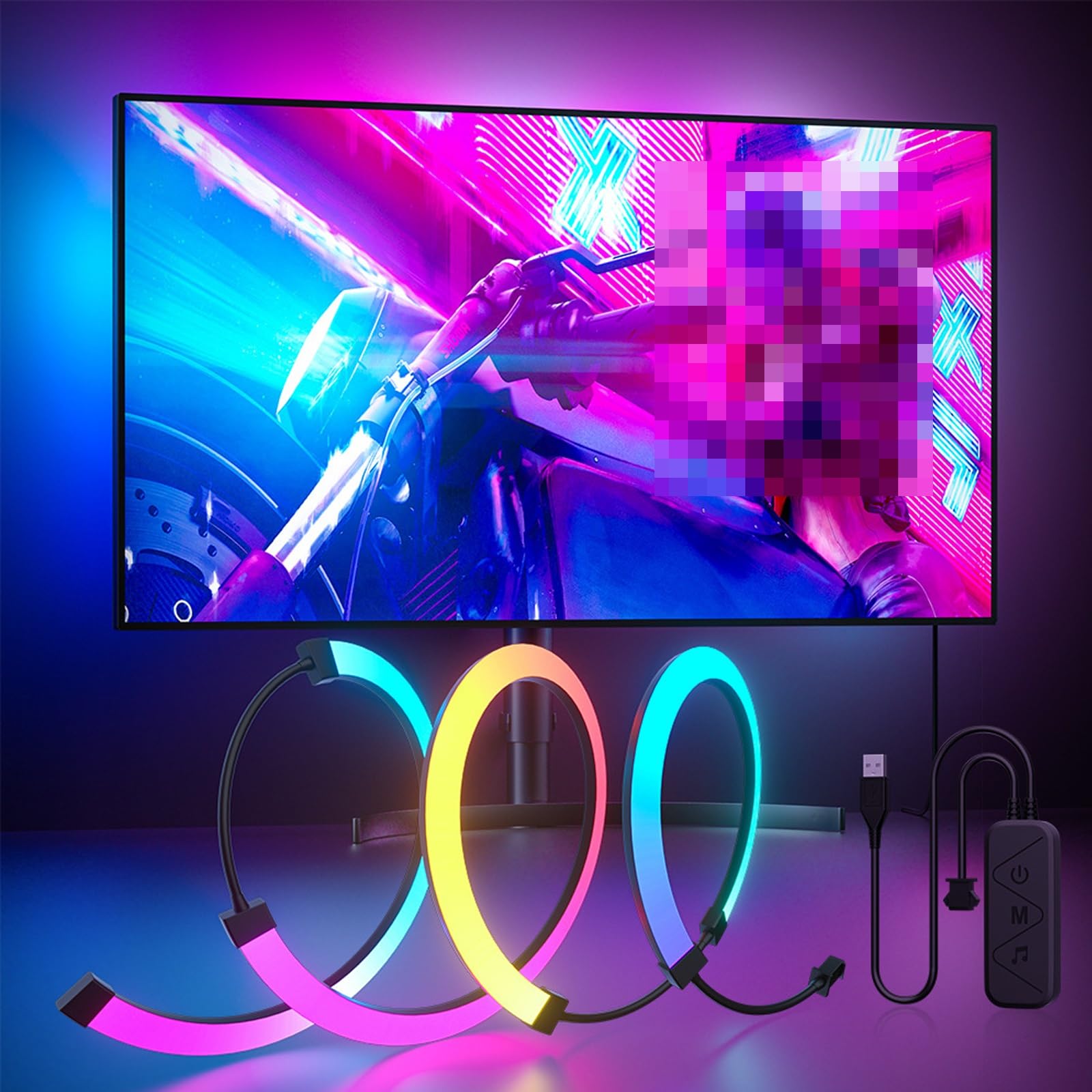 Komputer Led Lights do telewizora, samoprzylepny pasek świetlny LED, sterowany oprogramowaniem pasek LED z wieloma trybami i kolorami do wyboru, zwiększ wrażenia odpowiednie do 24 W/27 IN/32IN (24IN)