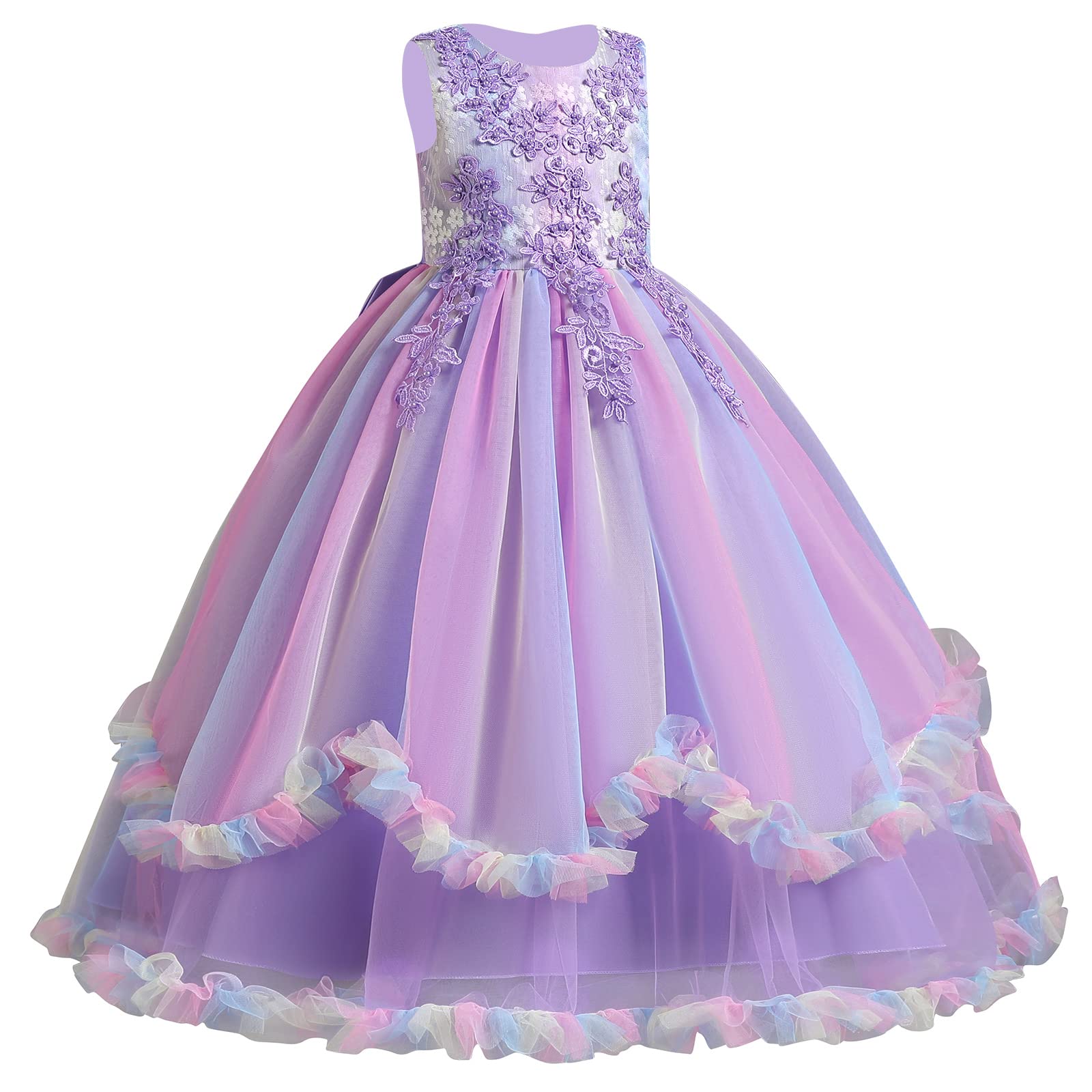 IDOPIP Enfants Filles sans Manches Dentelle Broderie Mariage Demoiselle d'honneur Princesse Couches Tulle Robes de fête soirée Bal Robe de Bal