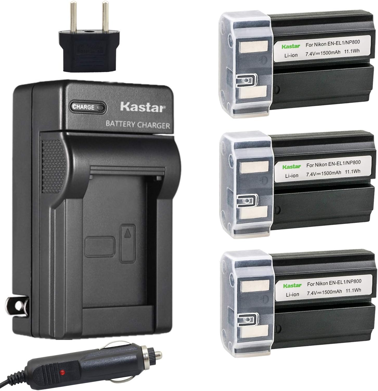 Kastar EN-EL1 Battery (3-Pack) and Charger Kit for Nik ENEL1, Minota NP-800 and Nik Cooipix 4300 4500 4800 5400 5700 775 8700 880 885 995 Coolpix E880 and Konica Minota DG-5W Dimage A200 Cameras