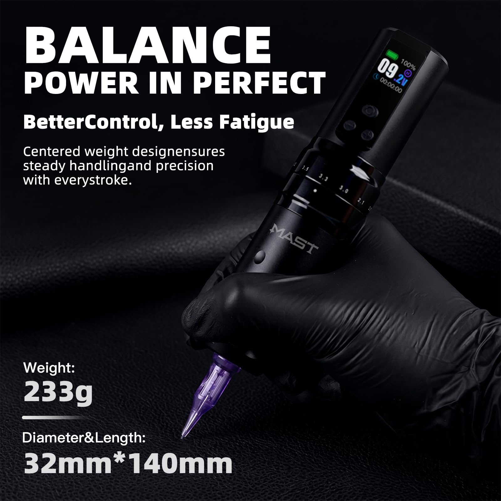 Mast Fold2 Pro Wireless Tattoo Machine Pen Rotary Tattoo Machine Tattoo Gun 7 Strokes Length 2pcs Battery 2000mAh Powerful Motor by Mcore Smart Display Screen Gold