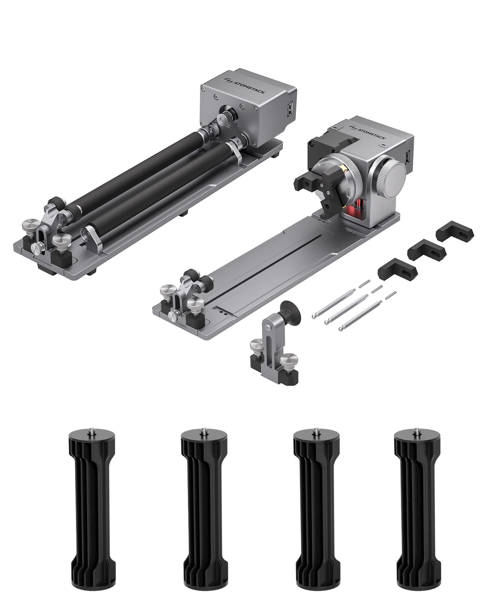 ATOMSTACK R8 Pro+H5 Laser Drehvorrichtung mit Spannfutter Rolle Kompatibel Mit P1 A5 A10 A20 A30 A40 Pro allen Lasergravierern Zur Befestigung Verschiedener Arten Unregelmäßig Geformten Werkstücken