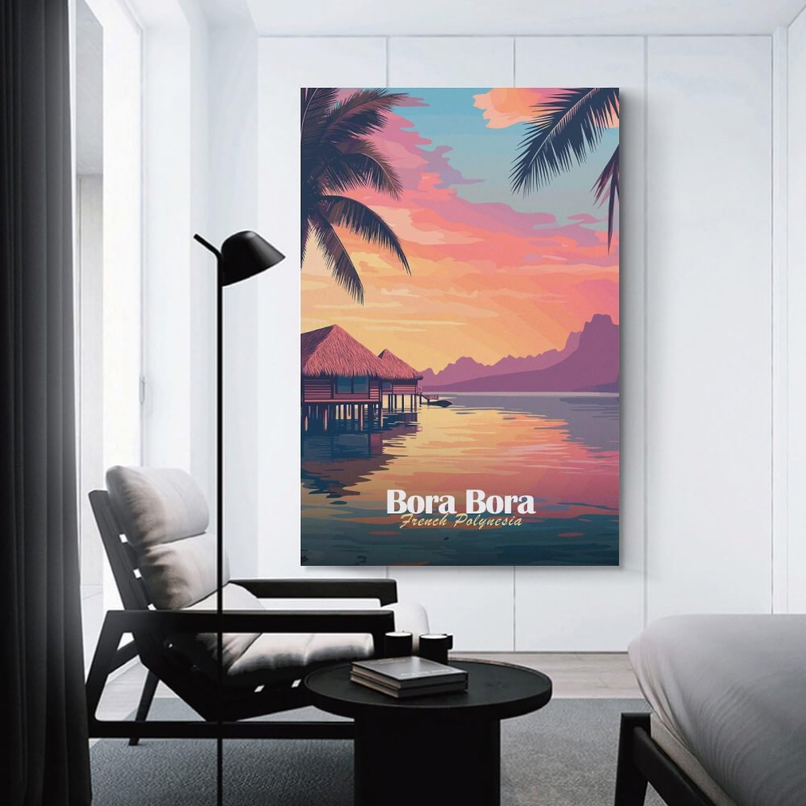 Junmoney Unframe-Style-16 Decorative Wall Artwork Bora Bora Sunset, 24X36inch(60X90cm), For New Homes, Bedrooms Or Workspaces, Canvas Artwork With Gifting Potential