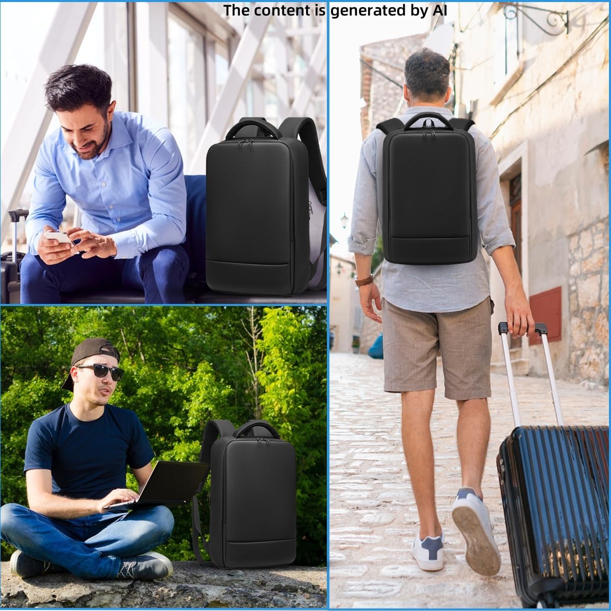 Mochila Portatil 15.6 Pulgadas Mochila Trabajo Hombre Antirrobo Impermeable Bolsa Compacta para Negocios Escuela Oficina Trabajo Exterior-Negro
