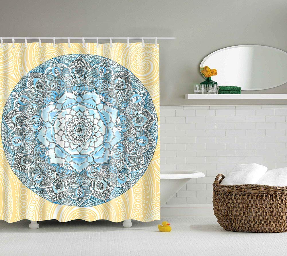 BOYOUTH Boho Style Flowers and Geometries Pattern Digital Print Shower Curtains for Kids,Polyester Waterproof Fabric Bath Curtain with 12 Hooks,70x70 Inches,Multicolor