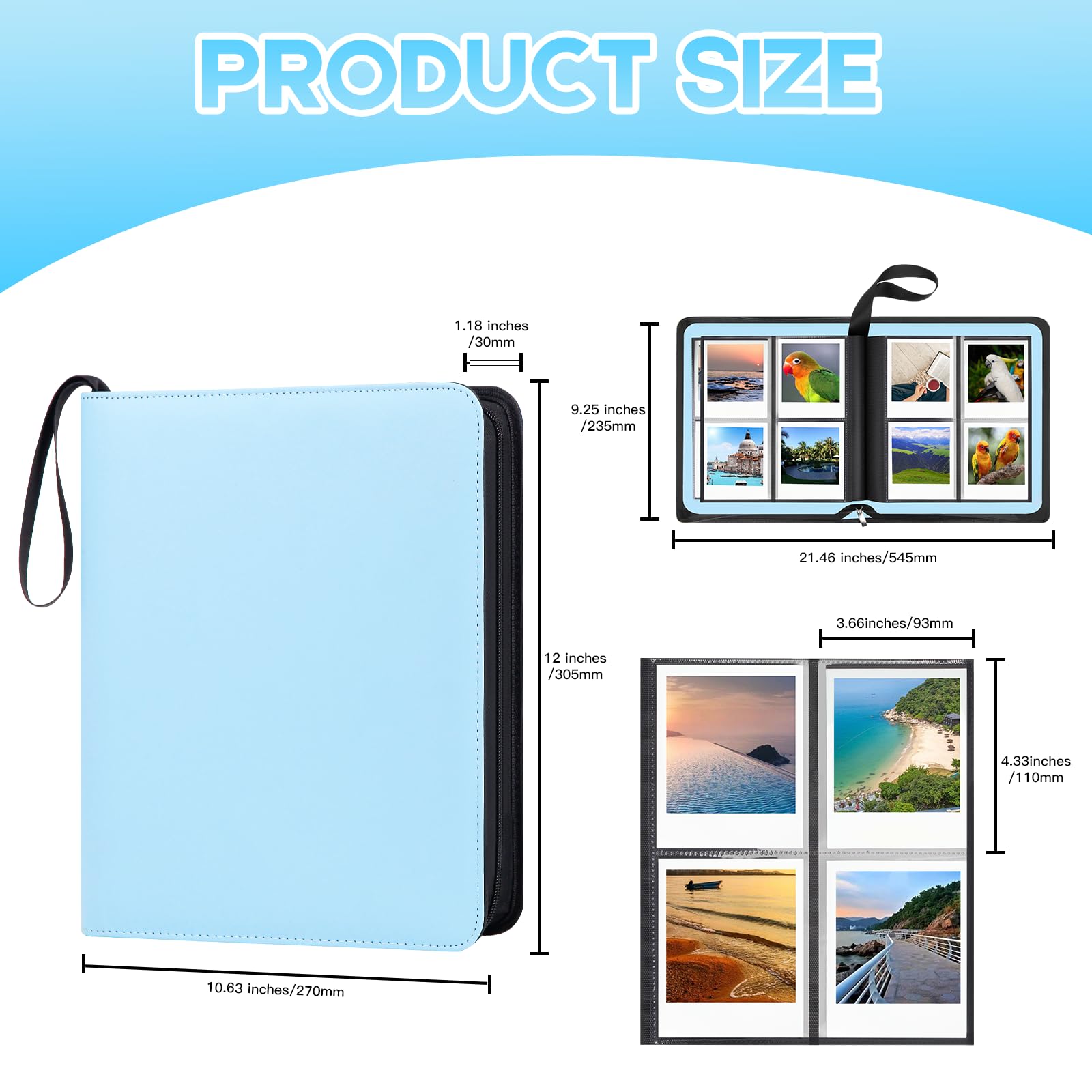 Album fotografico grande con 256 tasche per le foto istantanee Polaroid i-Type, 600 e SX-70 (6368) (Blu)