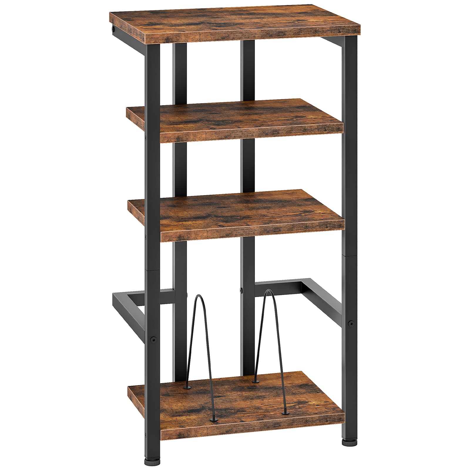 HOOBRO Meuble Tourne-Disque Style Vintage, Rangement Vinyles 4 Niveaux, Étagère Média pour Équipement Audio, Meuble Audio, Hauteur 39 x 28 x 76 cm, pour Salon, Marron Rustique et Noir EBF42CJ01