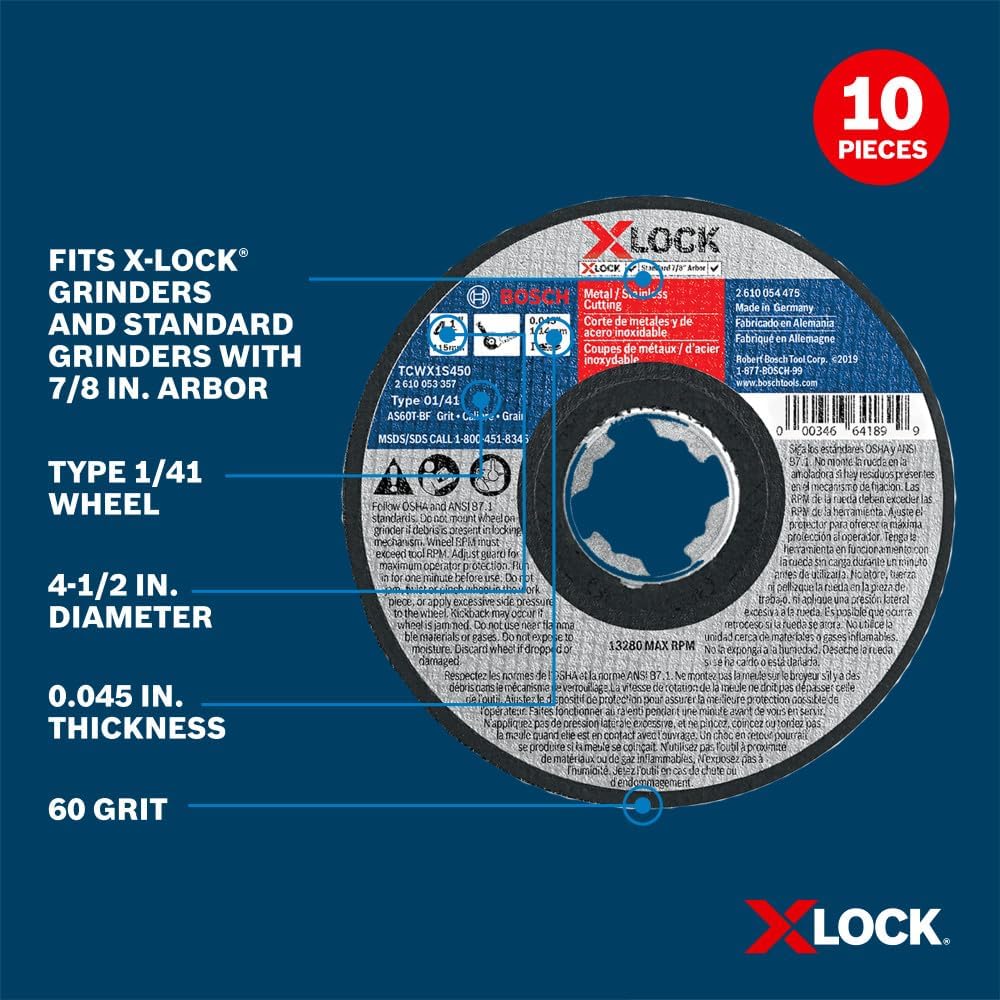BOSCH TCWX1S450P10 4-1/2 in. X-Lock® Metal/Stainless Steel Cutting Wheels - 10 Pack, 60 Grit, Type 1/41 - Image 2