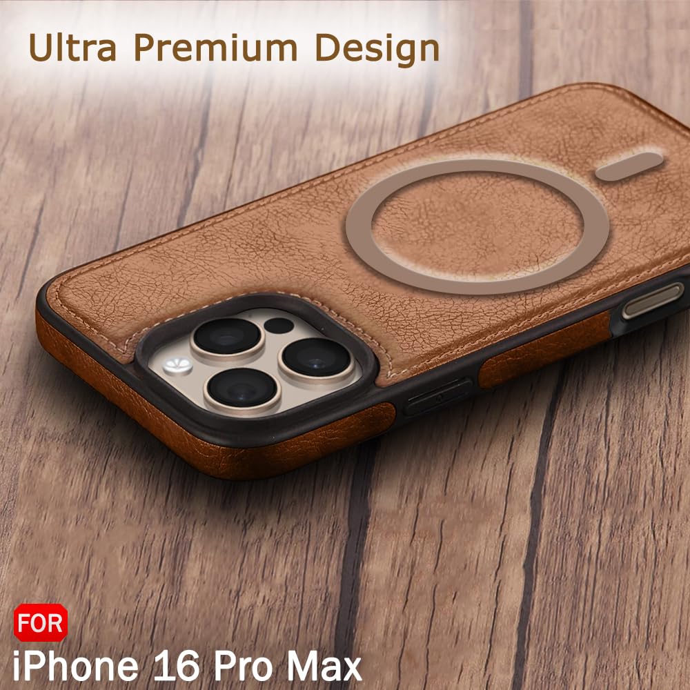 TheGiftKart Genuine Leather Finish Back Cover Case for iPhone 16 Pro Max | ShockProof Design | Raised Edges for Camera & Screen Protection | Stunning Minimalist Design Case (MagSafe Compatible, Brown) — Amazon image 4