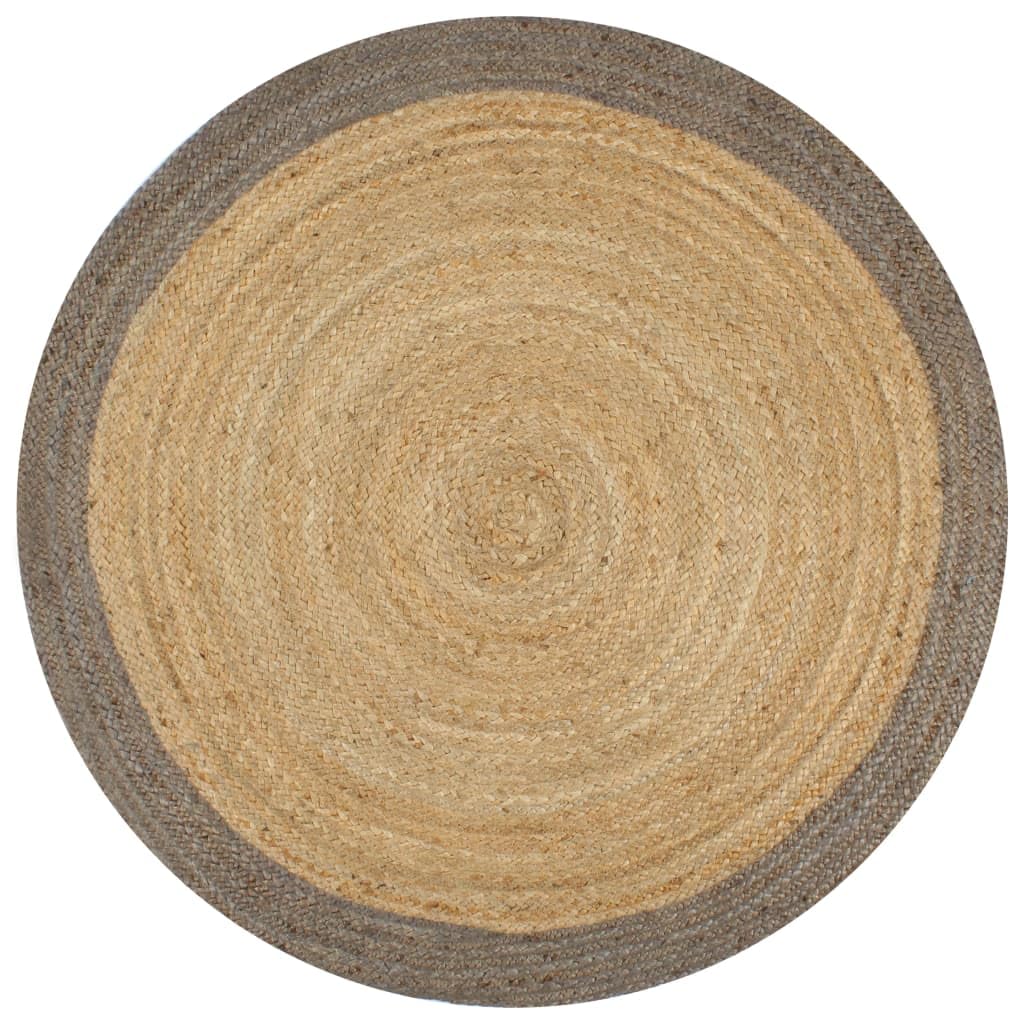 vidaXL Handmade Jute Rug with Edge Carpet Carpet Carpet Floor Cushion Living Room Bedroom Indoor Living Room Home Grey 90 cm โ image 1