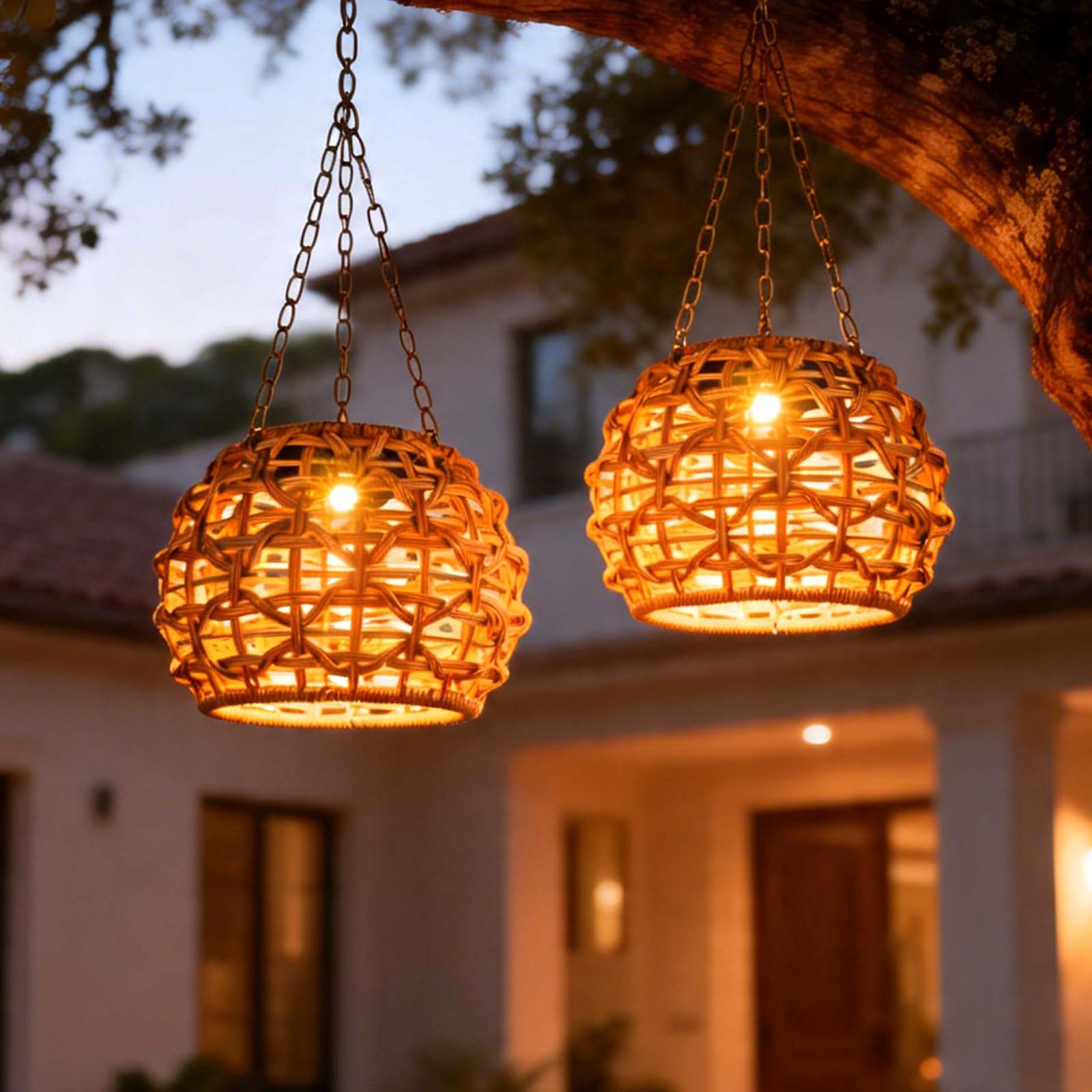 Lanterne solari da esterni, impermeabili, in rattan, da appendere, lampada solare per gazebo, pergola, portico, patio, vialetto, gradini, decorazione, regali per donne (2)