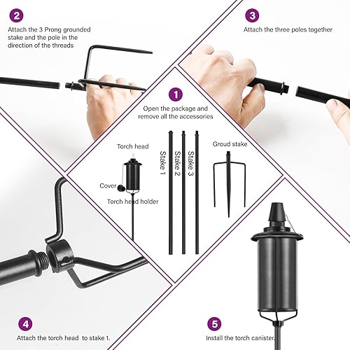 Miniatura 8 de Home Garden - Juego de 4 antorchas de metal de 16 onzas para exteriores, decoración de jardín, antorchas de citronela mejoradas de 59 pulgadas con