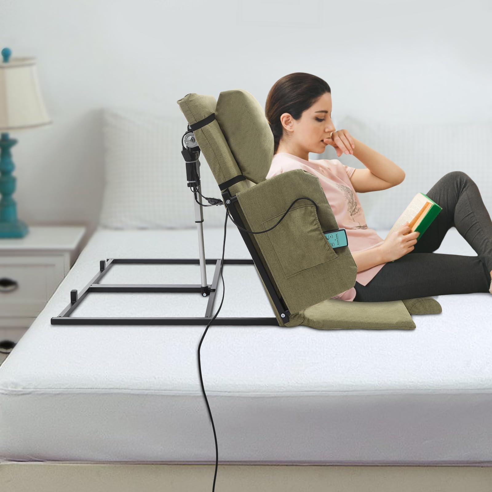 Respaldo eléctrico ajustable de 50 W, respaldo eléctrico con almohadilla para los pies, ángulo ajustable de 2 a 80°, para cama de matrimonio, alfombrillas de tatami