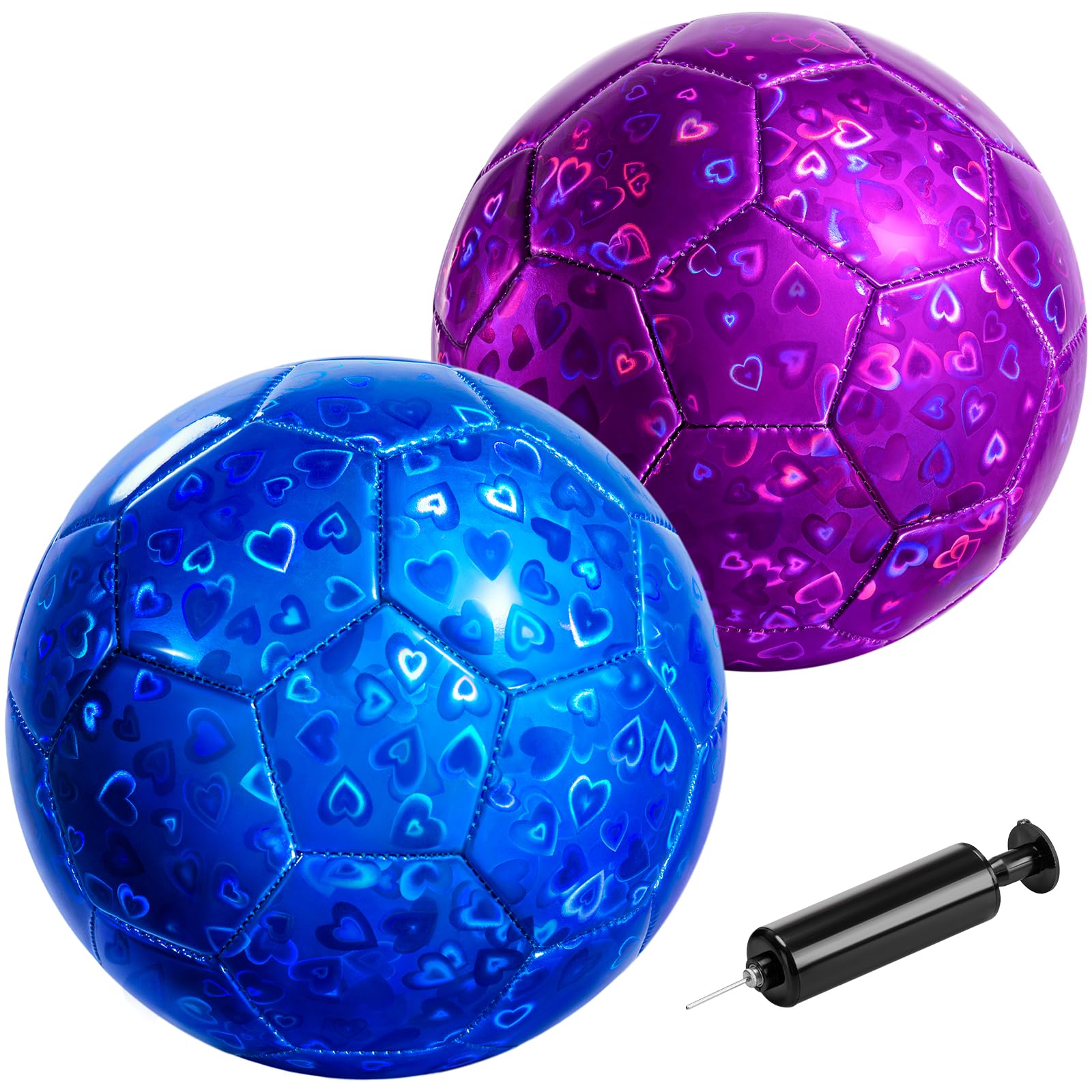 Vastoy 2Pcs Size 3 Football for Kids Age 3-8 Kids Football with Glittery Pattern Design Kid Footballs with Pump
