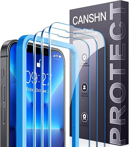 Miniatura 1 de CANSHN Paquete de 3 protectores de pantalla para iPhone 14  iPhone 13  iPhone 13 Pro de vidrio templado con marco de fácil instalación,