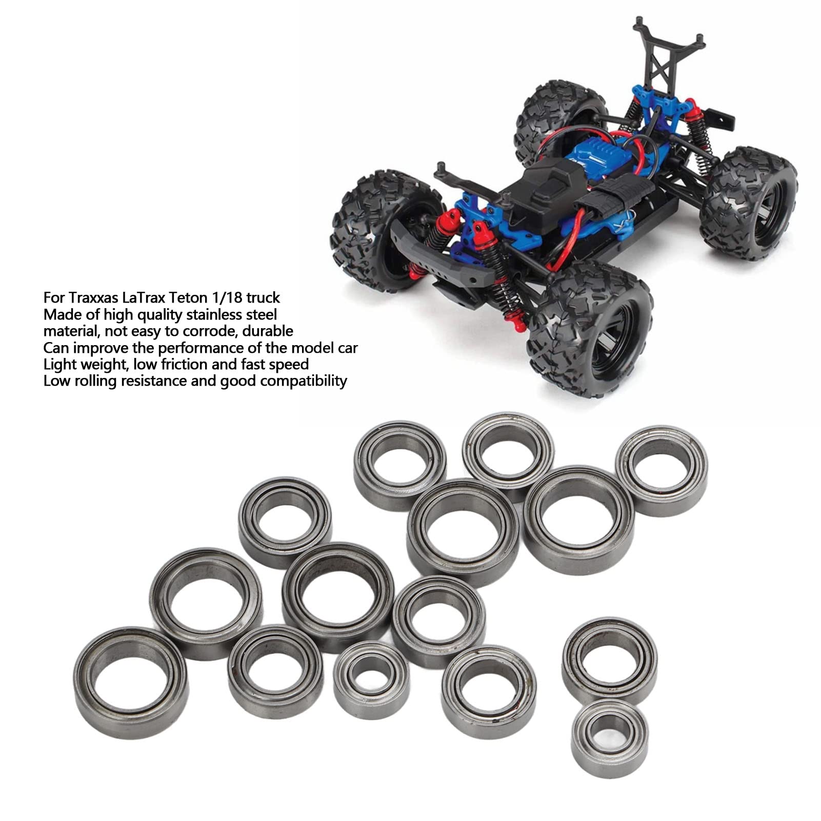 Kit de Roulements à Billes RC, Roulements en Acier Inoxydable Durables 15 Pièces pour Voitures et Camions RC Échelle 1/18 Passionnés de Modélisme Compétition et Maintenance