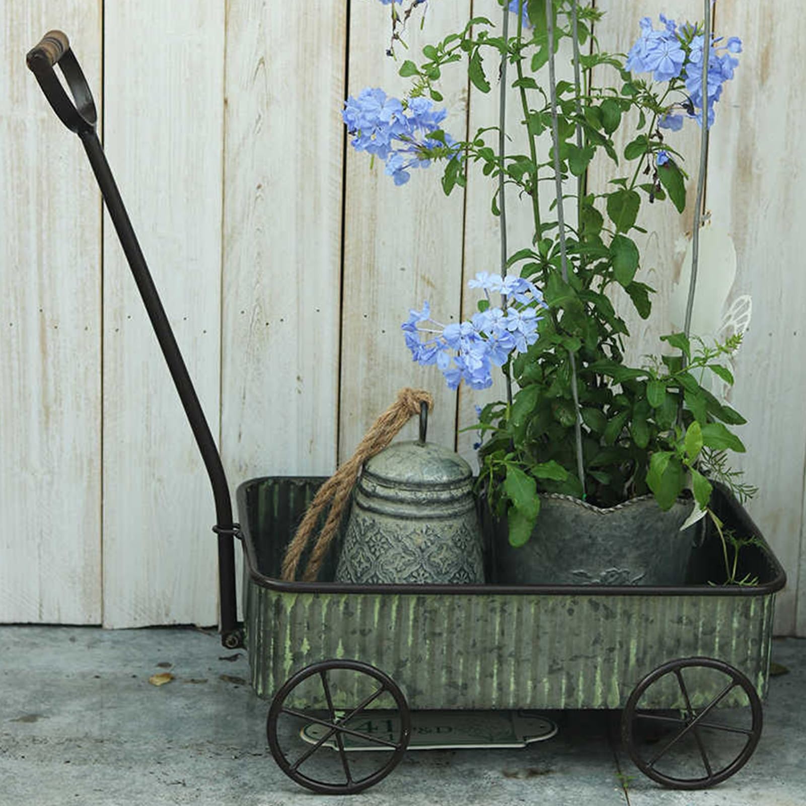 Taczka Ogrodowa, Wózek Z 4 Kołami, Metalowa Taczka, Design Retro, Nośność 15 Kg, Wózek Transportowy, Do Trawnika, Podwórza, Gospodarstwa Rolnego, Ogrodnictwa, Sadzenia