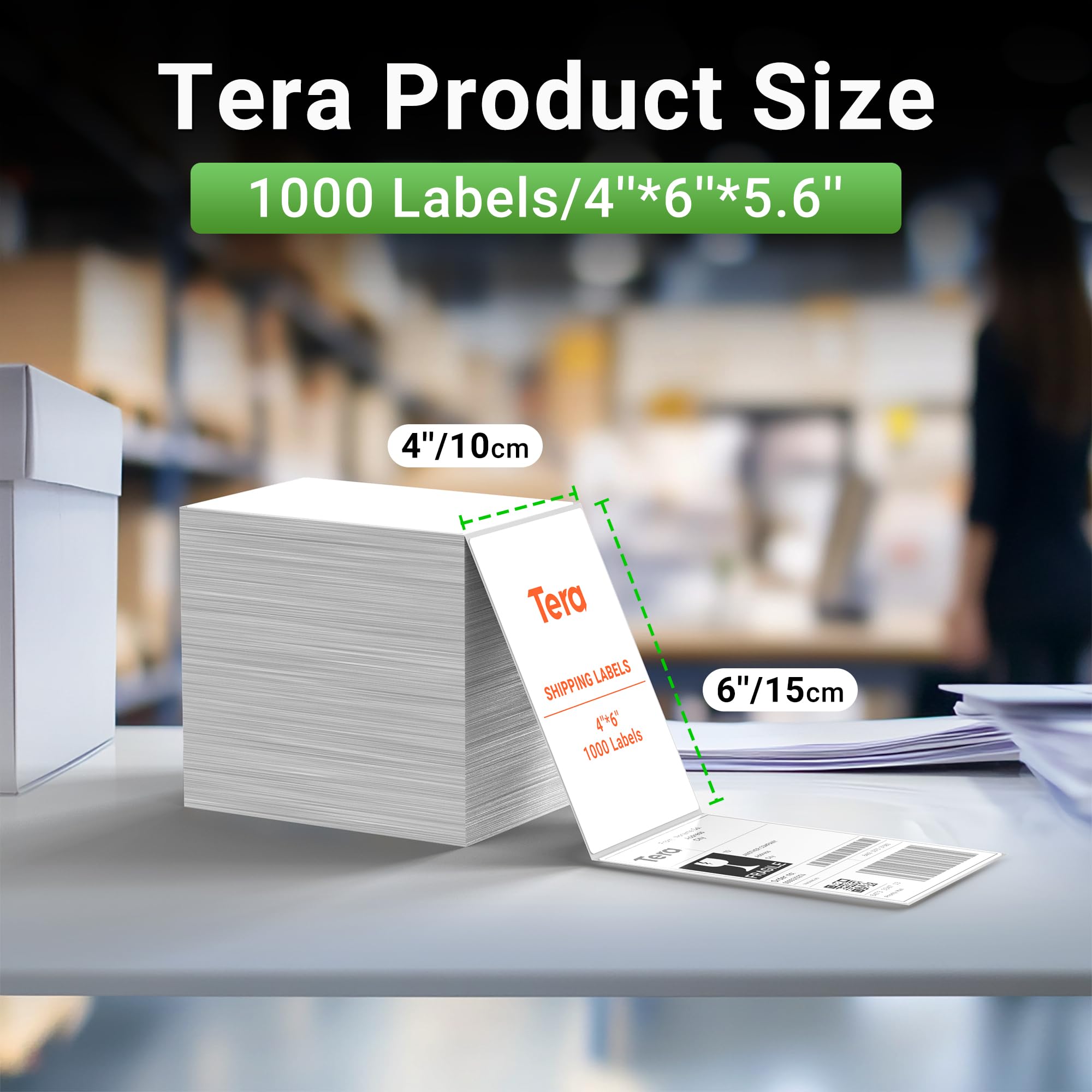 Tera Etichette termiche per spedizioni (10,2 x 15,2 cm) (1000 etichette/stack) senza BPA, senza sbavature, compatibili con varie stampanti, etichette adesive permanenti