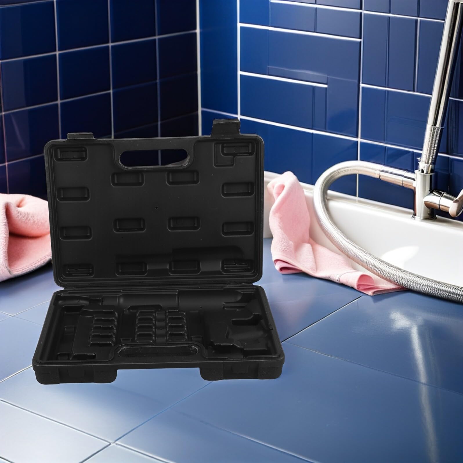 Caja Organizadora Portátil de Herramientas para Martillo Neumático 150/190/250 Mm, Estuche Rígido de Plástico Negro con Asa, Organizador Multifunción para Uso Industrial