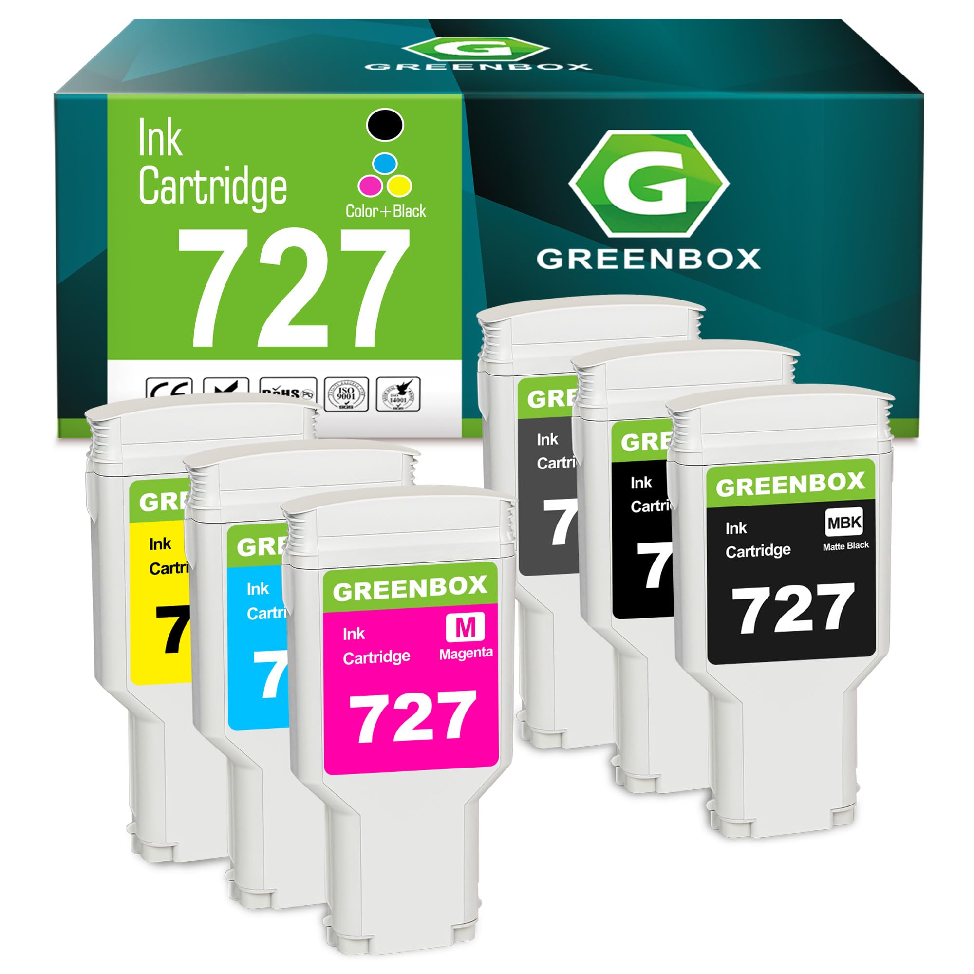 727 Ink Cartridges Replacement for HP 727 C1Q12A F9J79A F9J76A F9J77A F9J78A F9J80A 727 Ink Cartridges Compatible for DesignJet T920 T930 T1500 T1530