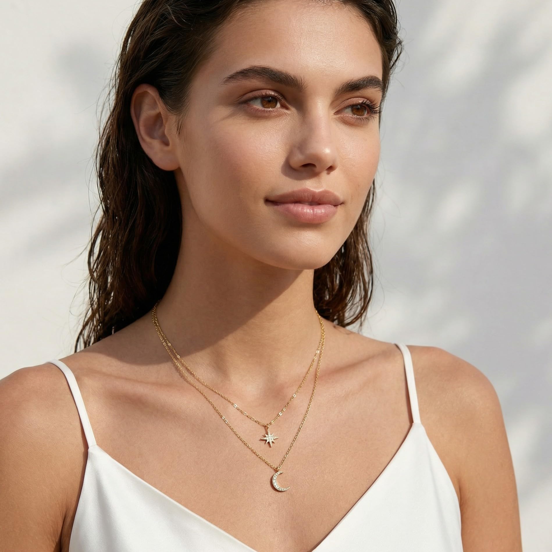 SLUYNZ 925 Collana a strati in argento sterling Collana a strati Catena Star Moon Choker per donne Teen Girls Layering Chain Choker (B-Gold)