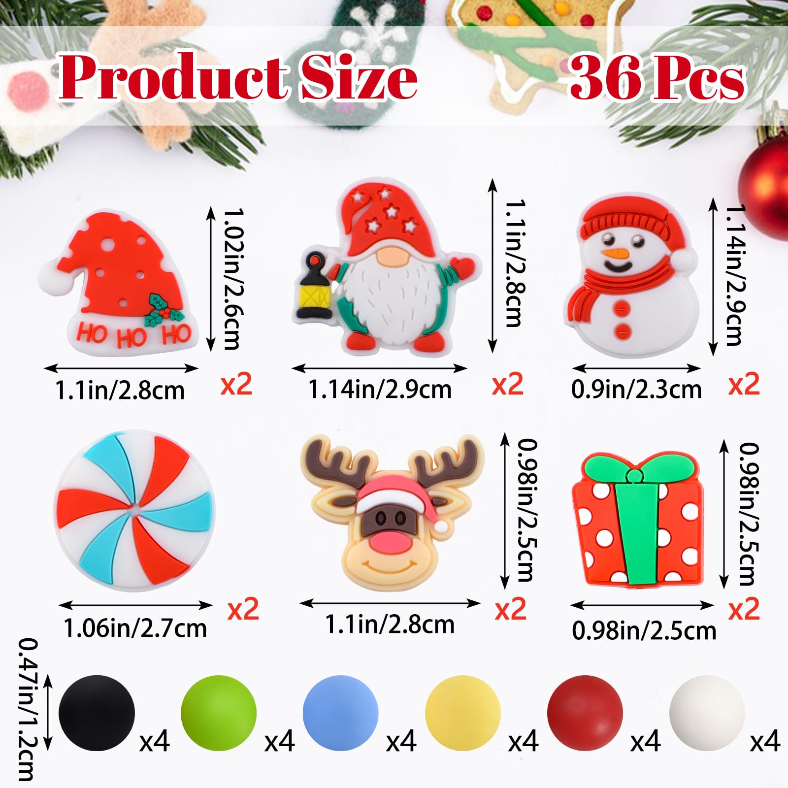 URROMA 36Pcs Christmas Silicone Beads Loose Beads with Santa Claus Snowman Shape Irregular&Round Spacer Bead for DIY Bracelet Craft Making - Image 2