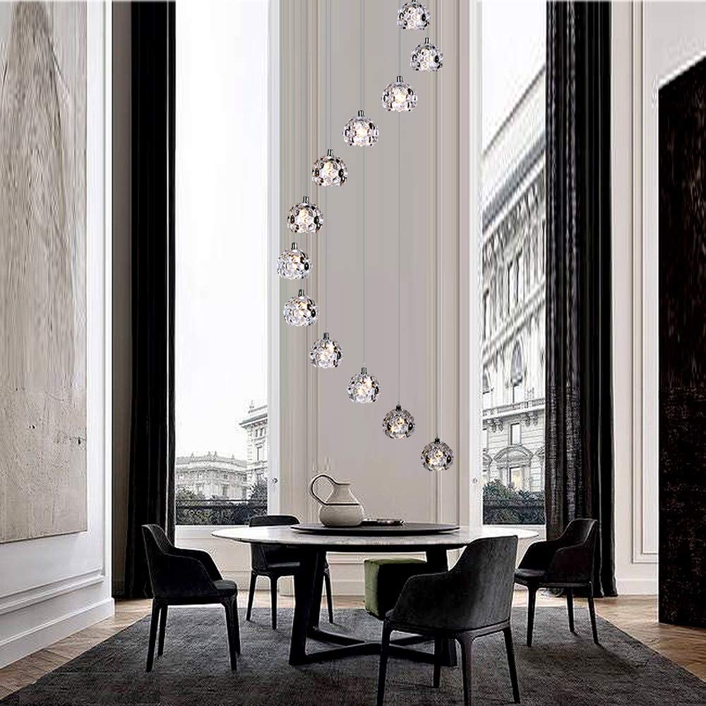 PCXEHUYP 12 Lights Staircase Long Chandelier Modern Minimalist Duplex Stairwell Villa Personality Creative Restaurant Lamp Nordic Glass Balls 40x150cm Made in China