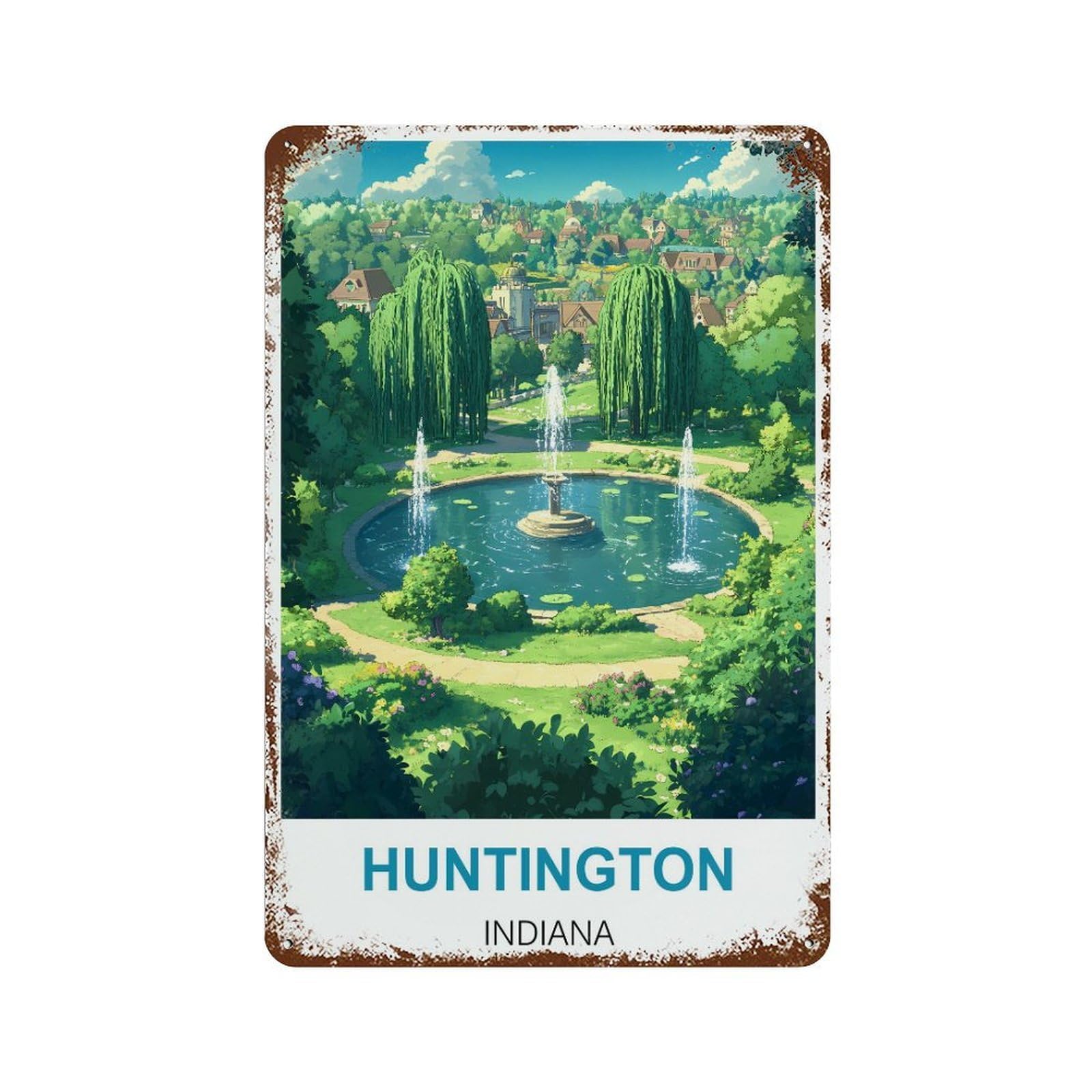 Huntington Indiana Retro Design Tin Paintings Vintage Tin Sign 08x12inch(20x30cm) Wall Art for Home Office Bedroom Living Room Cafes Wall Decor