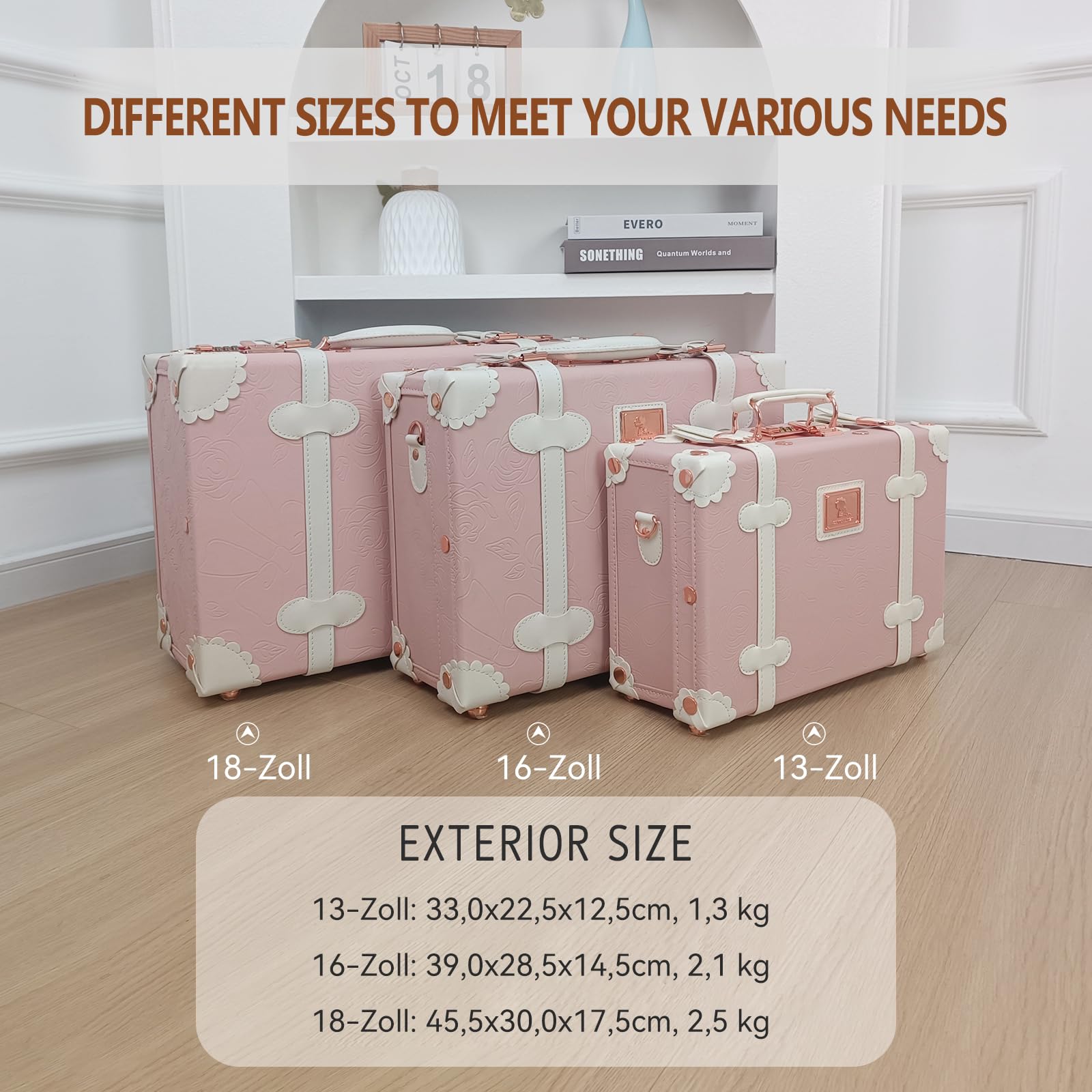 Unitravel Erinnerungskoffer Baby, Vintage Handgefertigte Erinnerungsbox als Geschenkidee für Mädchen (Geprägtes Rosa, 18 Zoll)
