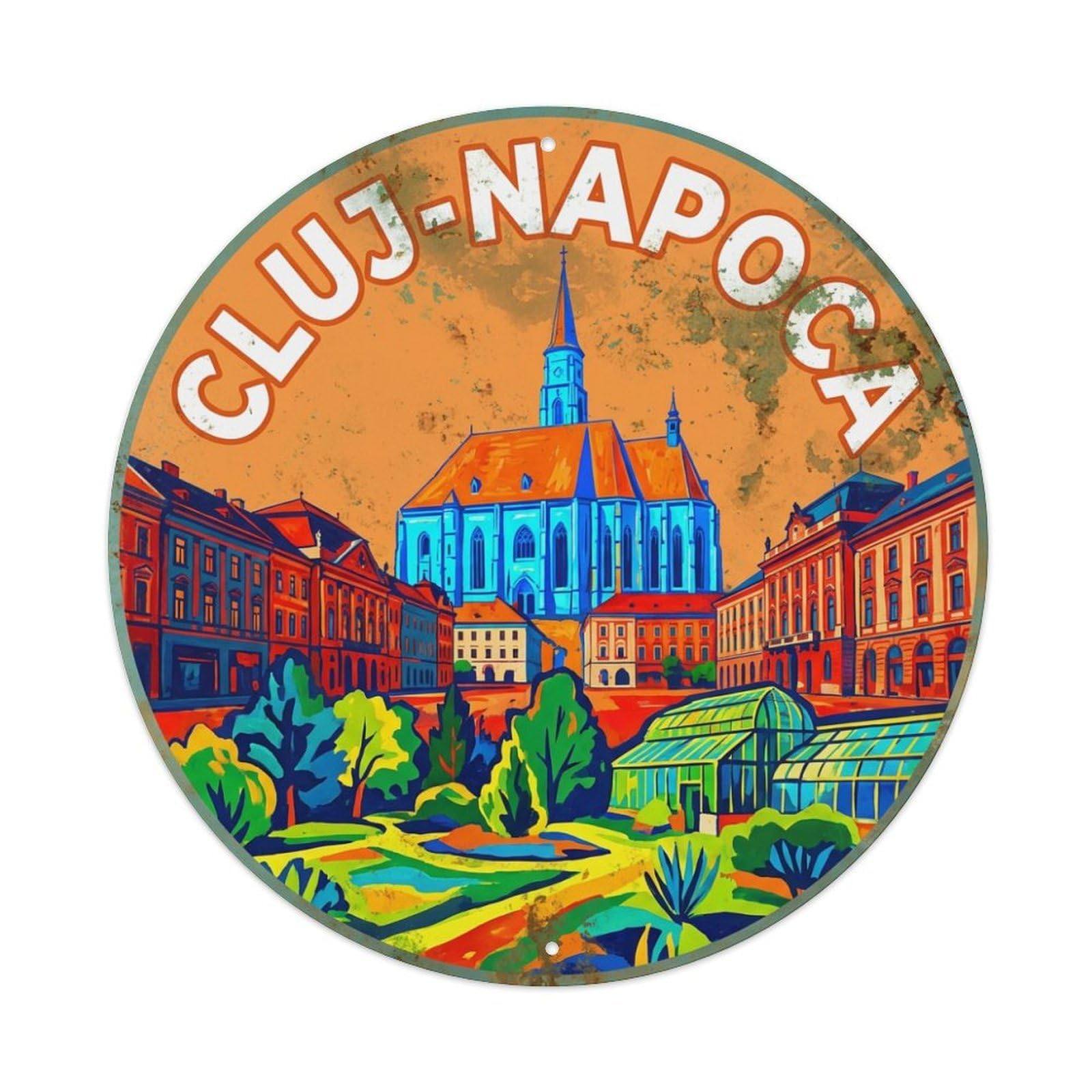 Retro Travel Romania Cluj-Napoca Metal Tin Sign