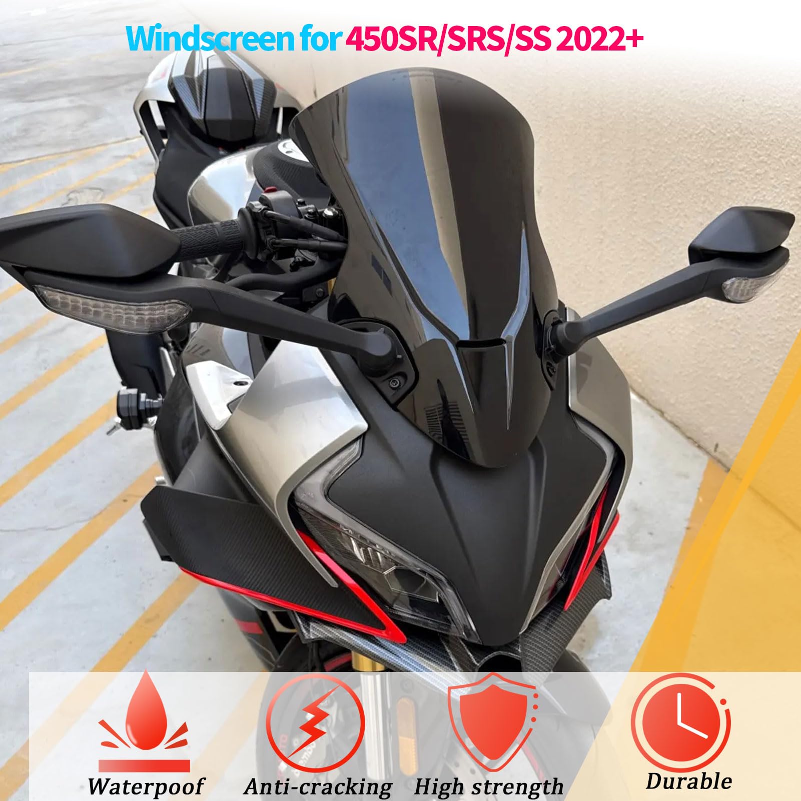 Déflecteur de Pare-Brise Avant Plus Haut pour Moto, Double Bulle, Protection d'écran Sport, Remplacement pour CFMOTO 450SR/SRS/SS 2022-2025, pièces de Rechange modifiées (Noir)