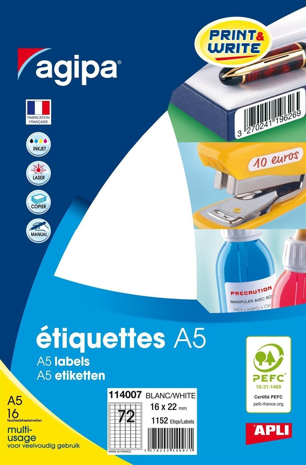 Agipa Permanent Case 1152 (16 °F) A5 Multi-Purpose Labels 16 x 22 mm White