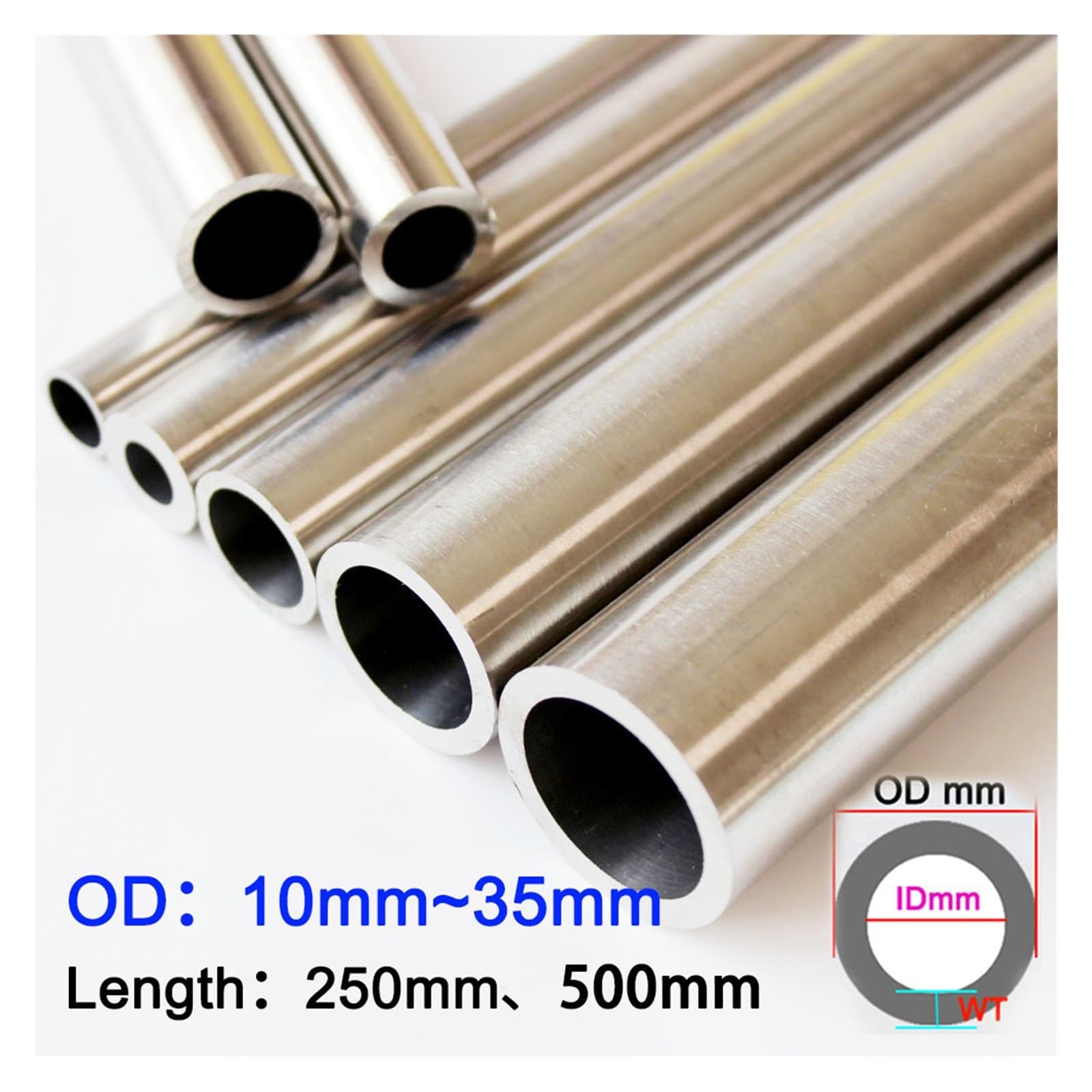 Tubo de acero inoxidable 304 Tubo de precisión Tubo recto sin costura Diámetro exterior 12 mm-35 mm Diámetro interior 9-28 mm(250mm,OD35 x ID33mm)