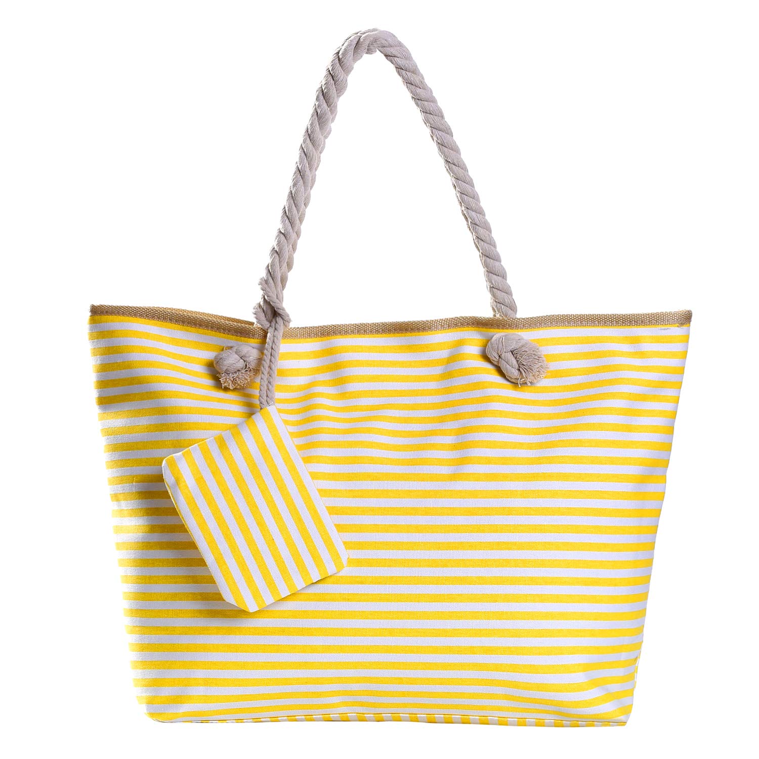DonDon Bolso de playa grande con cremallera bolso de hombro a rayas blancas amarillas