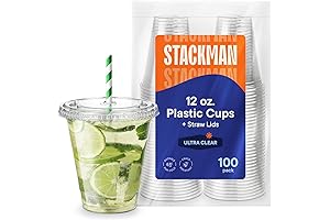 12 oz Clear Plastic Cups with Straw-Slot Lids [100 Sets]