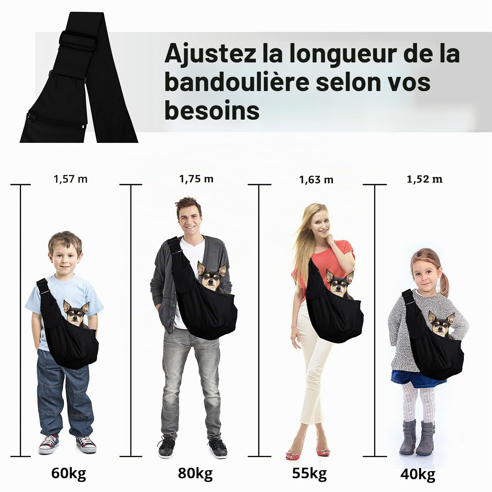 Sac de Transport pour Chien et Autres Animaux de Compagnie, Réglable Sac Bandoulièrede pour Petit Chiens, Transport pour Chien Respirant, Convient pour La Marche Plein Air (Noir)