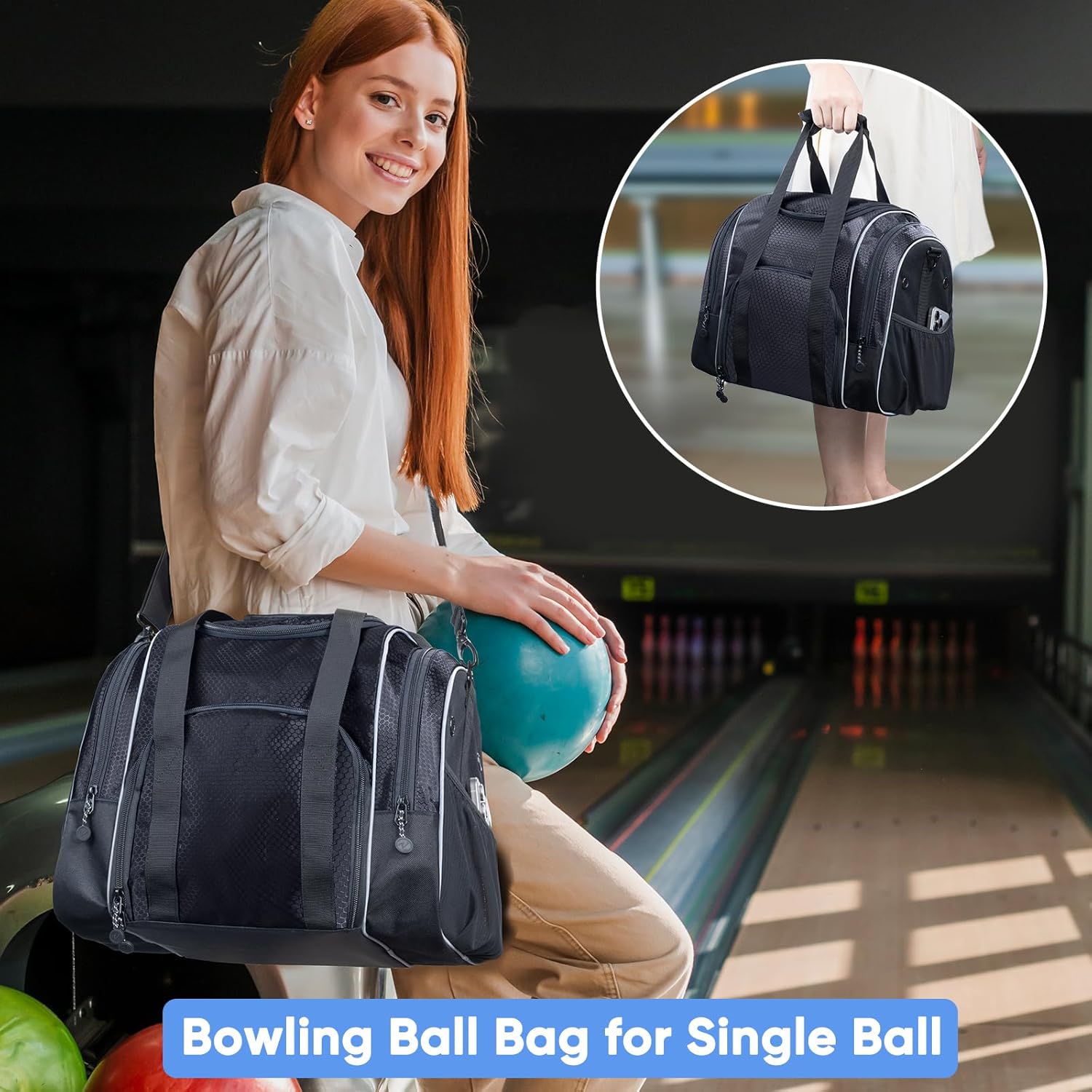 Bowling Ball Bag - Single Ball Tote with Cup Holder and Microfiber Polisher - Grey, Medium
