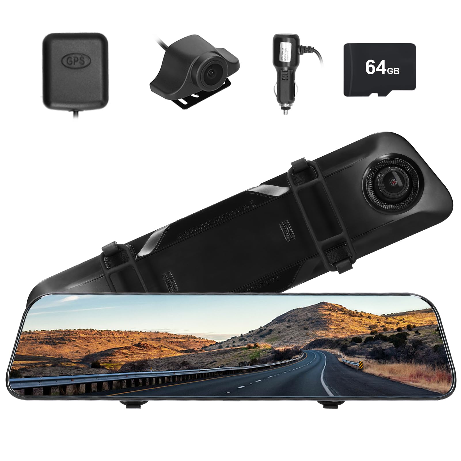 Shkalacar Kamera na desce rozdzielczej z lustrem 4K 12-calowy ekran dotykowy Full Stream Media Dash Cam podwójna kamera przednia i tylna WiFi zintegrowana z obsługą GPS i kartą pamięci
