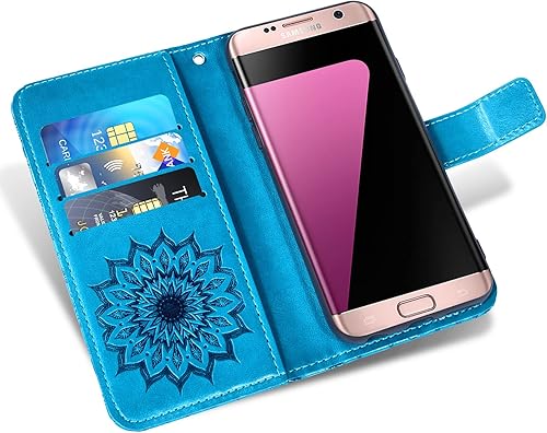 Miniatura 3 de Funda de teléfono para Samsung Galaxy S7 Edge con protector de pantalla de vidrio templado, funda de cuero con tapa para tarjetero, soporte para