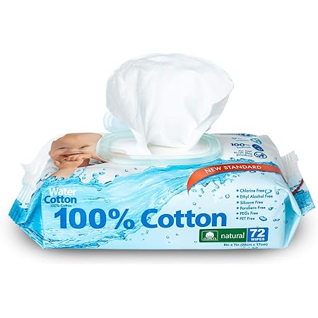 WaterCotton Baby Wipes 100% Cotton Biodegradable 72 Wipes Sensitive Baby Safe Sweet Almond Oil Panthenol