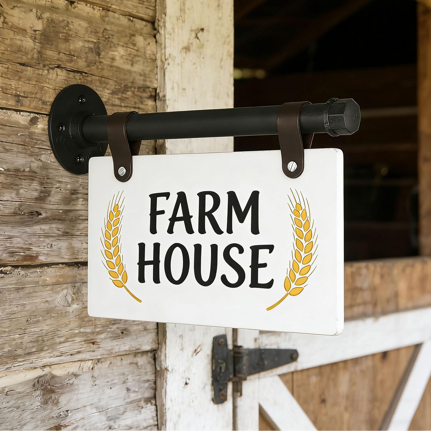 Hanging Sign Bracket Outdoor Double Sided Corridor Sign Wall Mounted Business Sign Projecting Hallway Sign with Hook Hanger for Classroom Farmhouse Shop (INDUSTRIAL - WHITE)