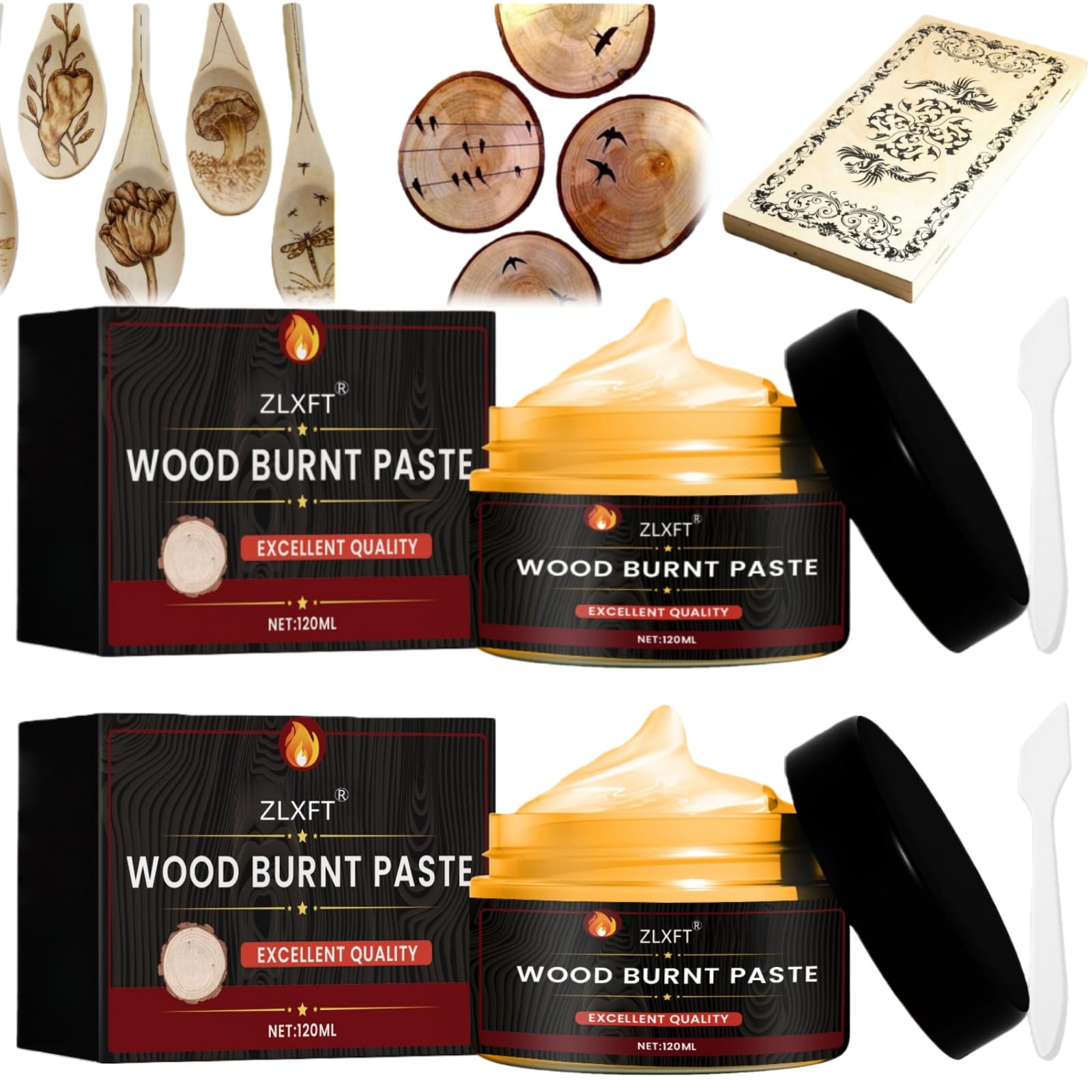 Gel à Combustion du Bois,2pcs Pâte de Combustion du Bois,Torch Paste Burning Wood,Pâte Torche Brûlante,Gel pour Brûler Le Bois avec Scoop,Torch Paste Bois,Gel pour Brûler Le Bois