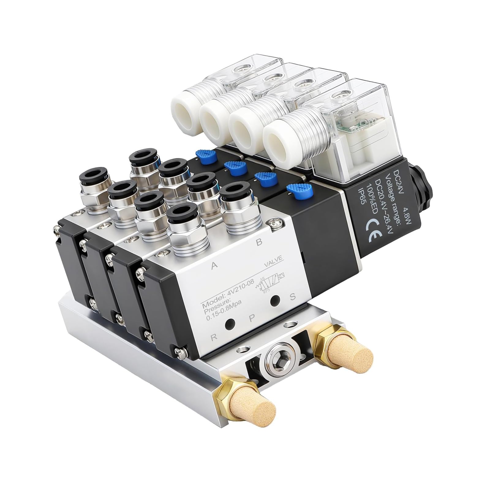 Electroválvulas neumáticas de control de aire de 5 vías y 2 posiciones, colector de 4 estaciones para sistemas de automatización neumática