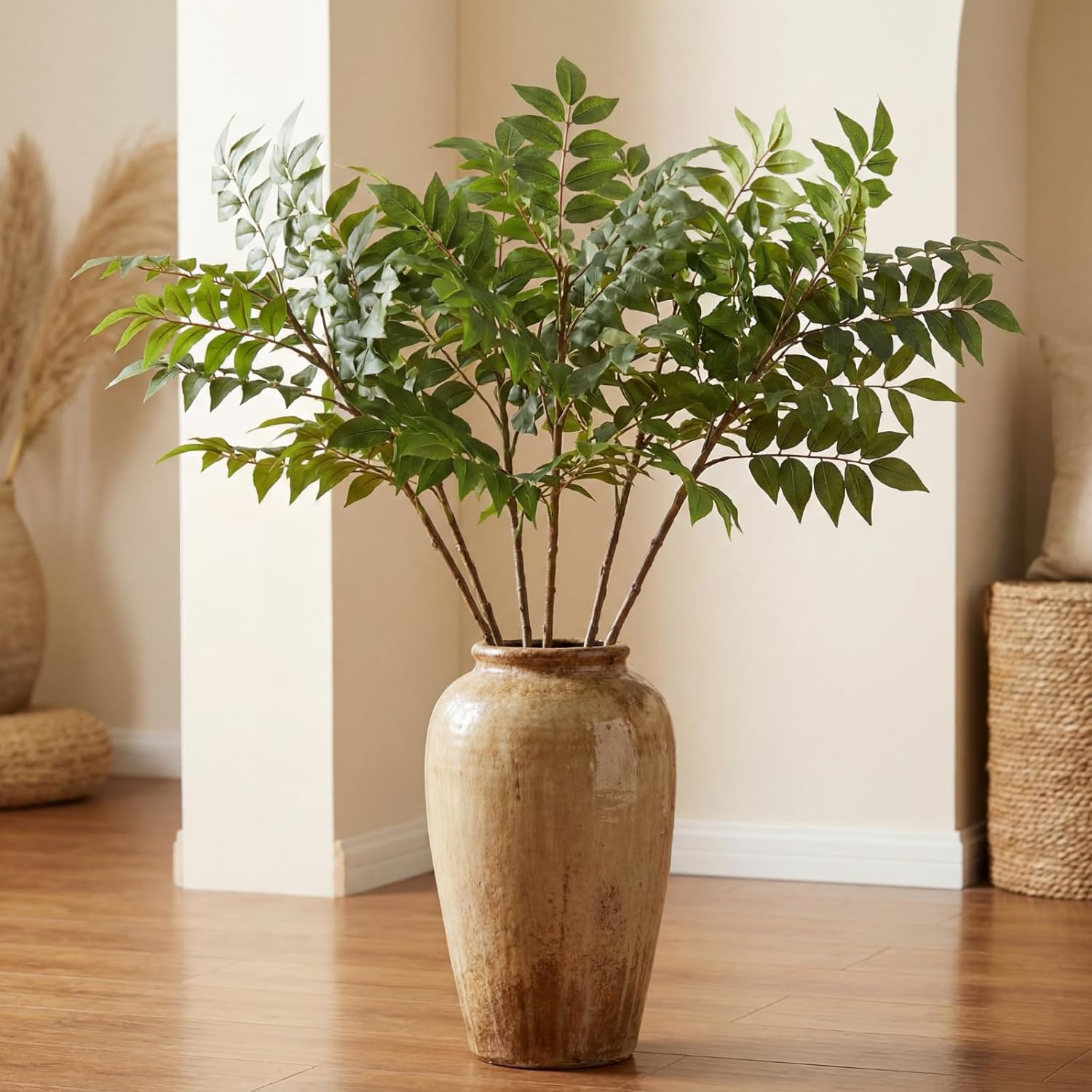 Giegxin 6 Pcs 35.4 Inch Artificial Wisteria Leaves Branches Faux Leaf Spray Green Branches Artificial Greenery Stems Fake Plants Stems for Home Office Vase Filler Wedding Party Decoration Centerpiece