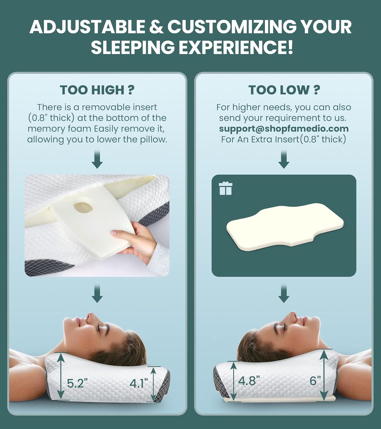 Famedio Adjustable Cervical Pillow for Neck Pain Relief, Hollow Bed Memory Foam Plus Support, Odorless Orthopedic Bed Pillows for Sleeping, Shoulder Pillow for Side Back Stomach Sleeper