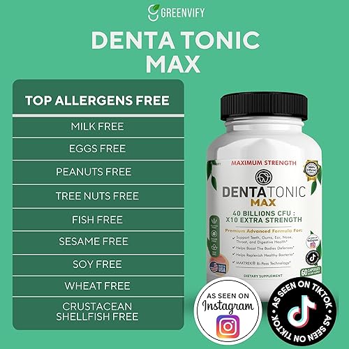 Miniatura 4 de Suplemento probiótico Denta Tonic Max, 40 mil millones de UFC, 60 cápsulas, apoya la salud oral y digestiva (5)