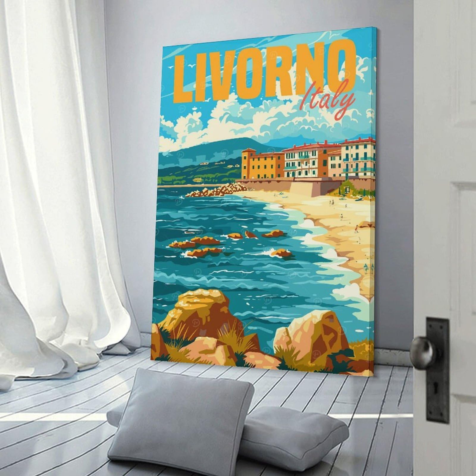 Junmoney Livorno Italy Room Decor Wall Art, 24x36inch(60x90cm), for Gallery Wall Decor And Room Displays, Decorative Artwork with Flexible Styling