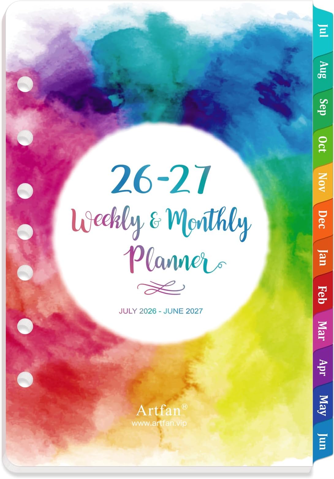 2026-2027 Planner Refills - 7-Hole Punched Planner Refills 2026-2027, JULY 2026 - JUNE 2027, 5.5" x 8.5", 5-1/2" x 8-1/2", A5 Planner Inserts, 26-27 Weekly and Monthly Planner Refill with Colorful Tabs