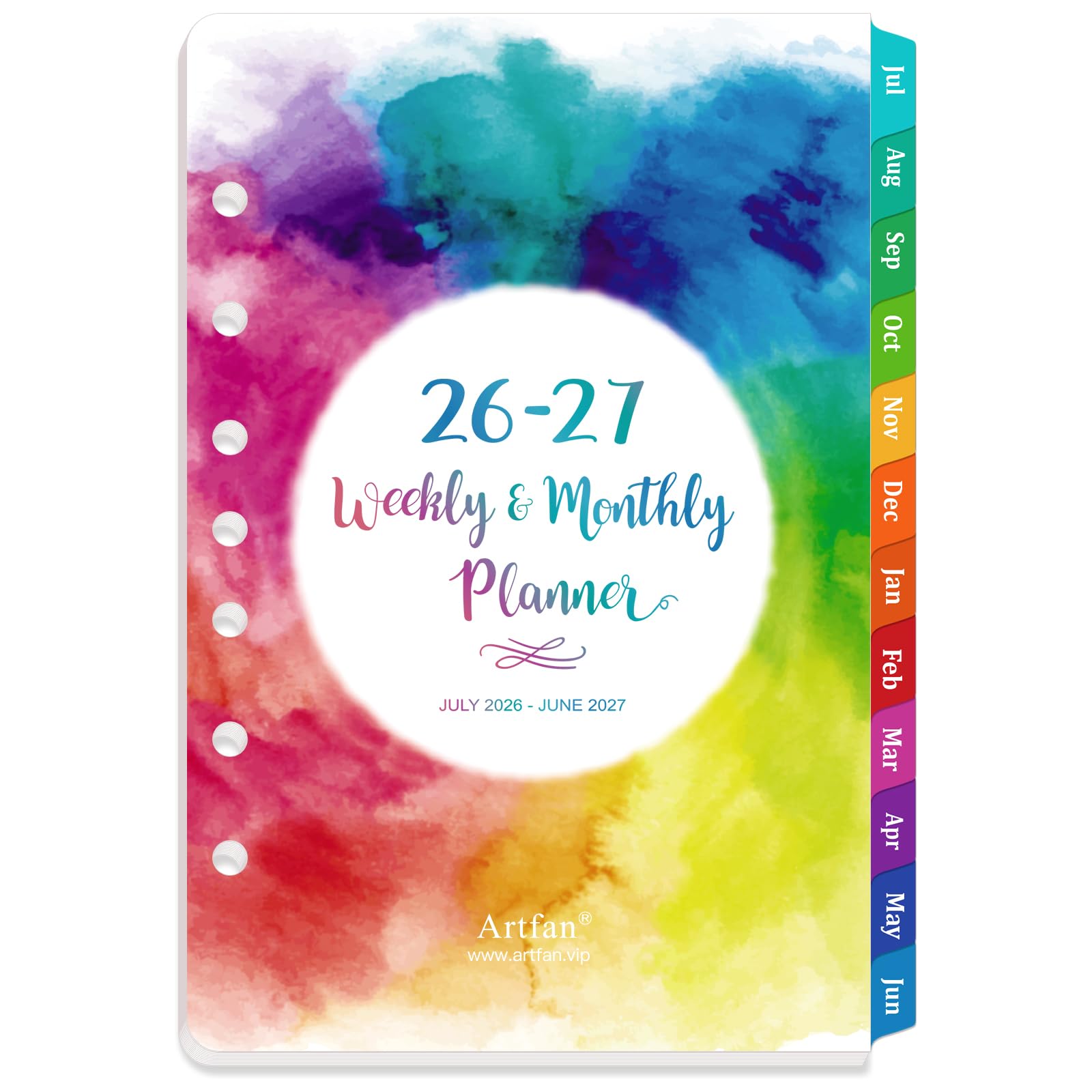 2026-2027 Planner Refills - 7-Hole Punched Planner Refills 2026-2027, JULY 2026 - JUNE 2027, 5.5" x 8.5", 5-1/2" x 8-1/2", A5 Planner Inserts, 26-27 Weekly and Monthly Planner Refill with Colorful Tabs